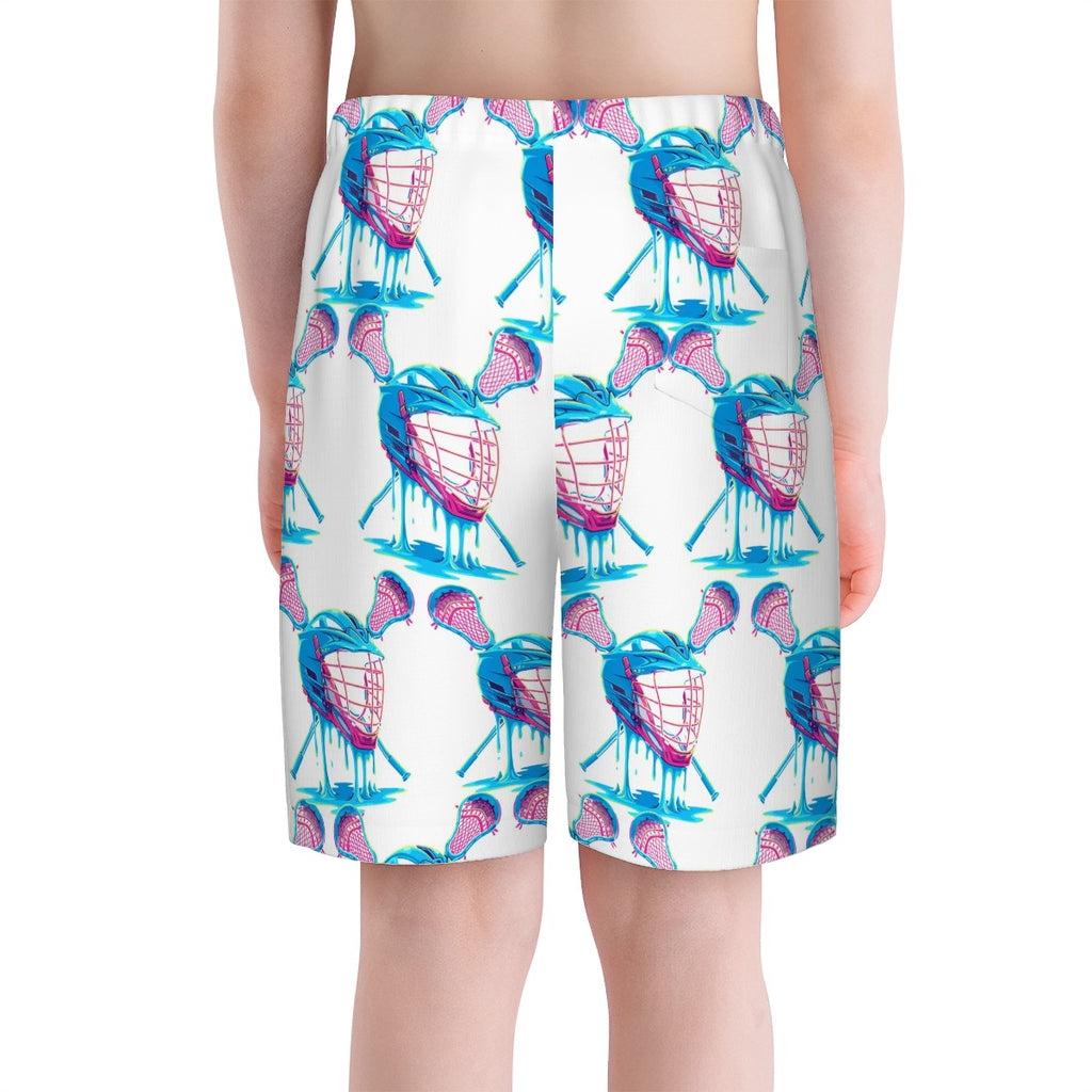 Youth Swim Shorts - Lacrosse Helmet Sticks White