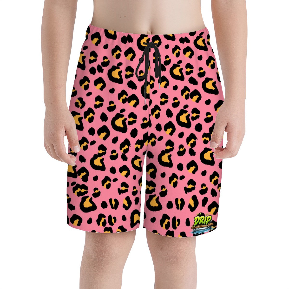 Youth Swim Shorts - Drip Bench Leopard Pink