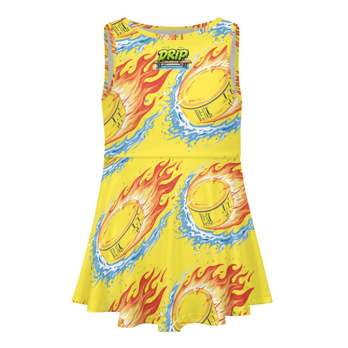 Girl's Game Day Dress - Flamin Hockey Pucks Yellow