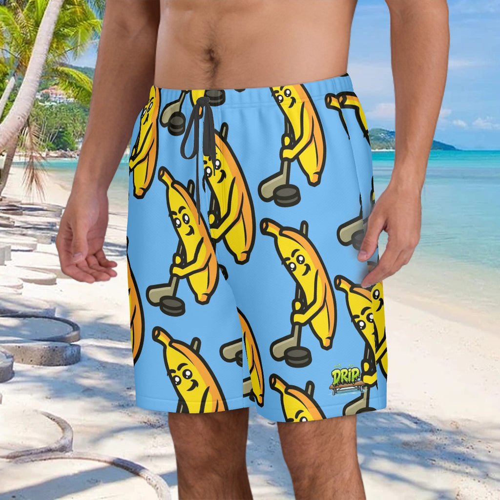 Men/Teen Swim Shorts - Bananas for Hockey Sky Blue