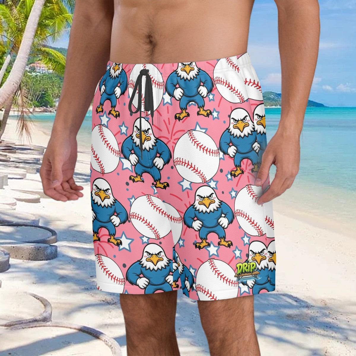 Men/Teen Swim Shorts - Stars and Strikes Pink