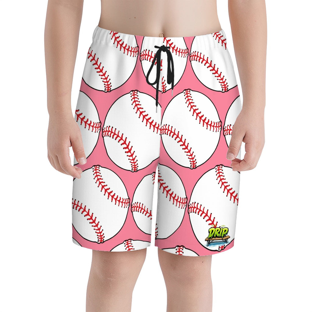 Youth Swim Shorts - Classic Baseball Pink