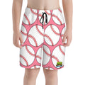 Youth Swim Shorts - Classic Baseball Pink