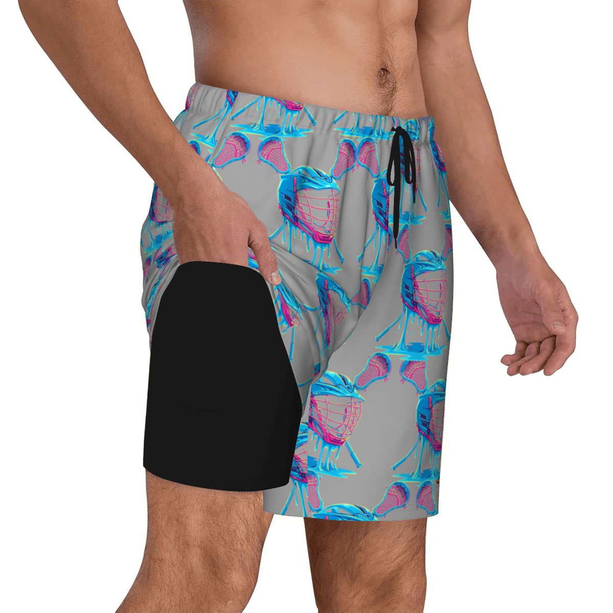 W2W Pro Mesh Hybrid Shorts - Lacrosse Helmet Sticks Grey