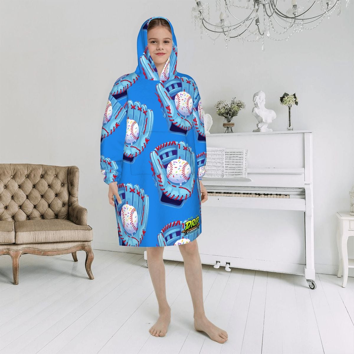 Youth Blanket Sweatshirt - Baseball Sprinkles Drip Dark Blue