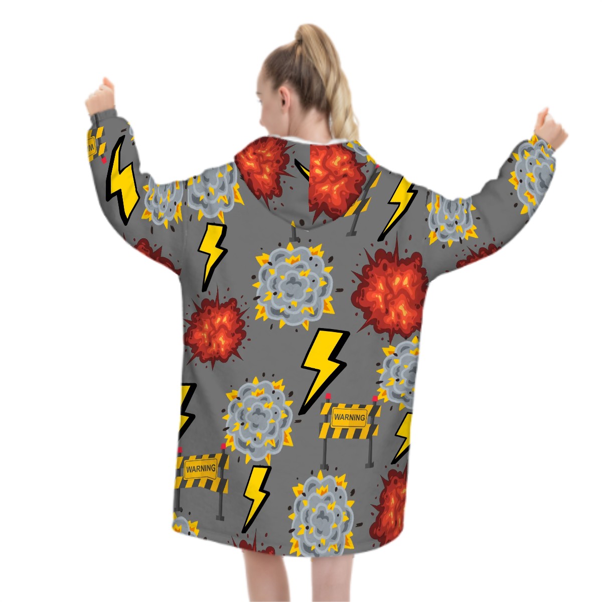 Adult Blanket Sweatshirt - I Come With a Warning Label Grey