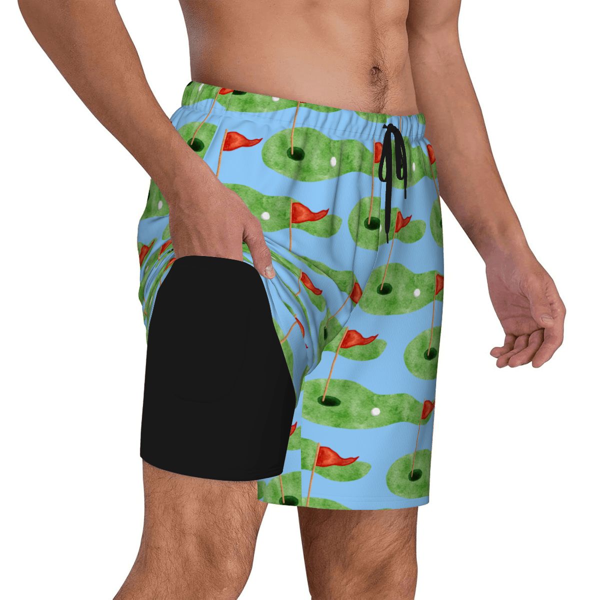 W2W Pro Mesh Hybrid Shorts - Green Hole Sketch Blue
