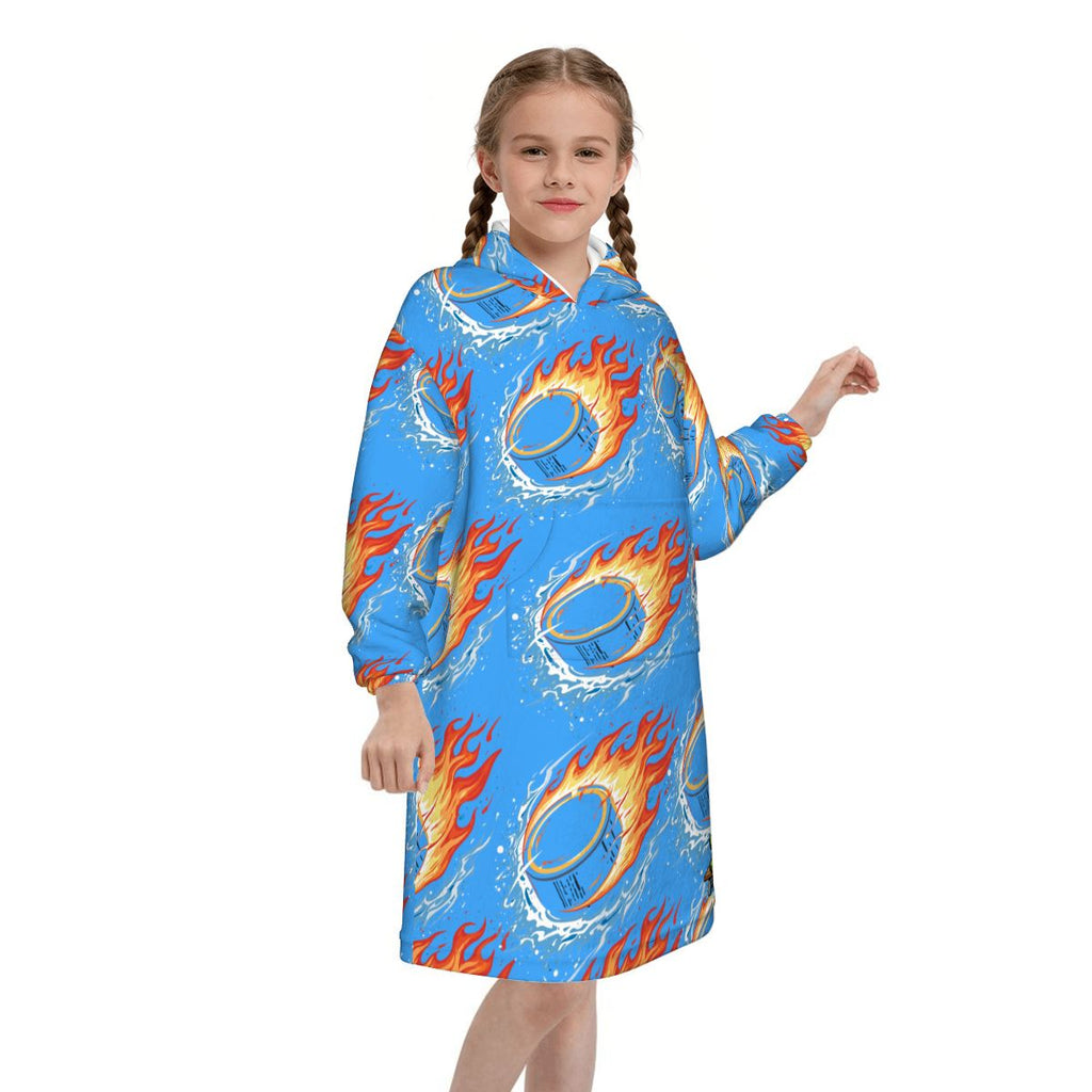 Youth Blanket Sweatshirt - Flamin Hockey Pucks Blue