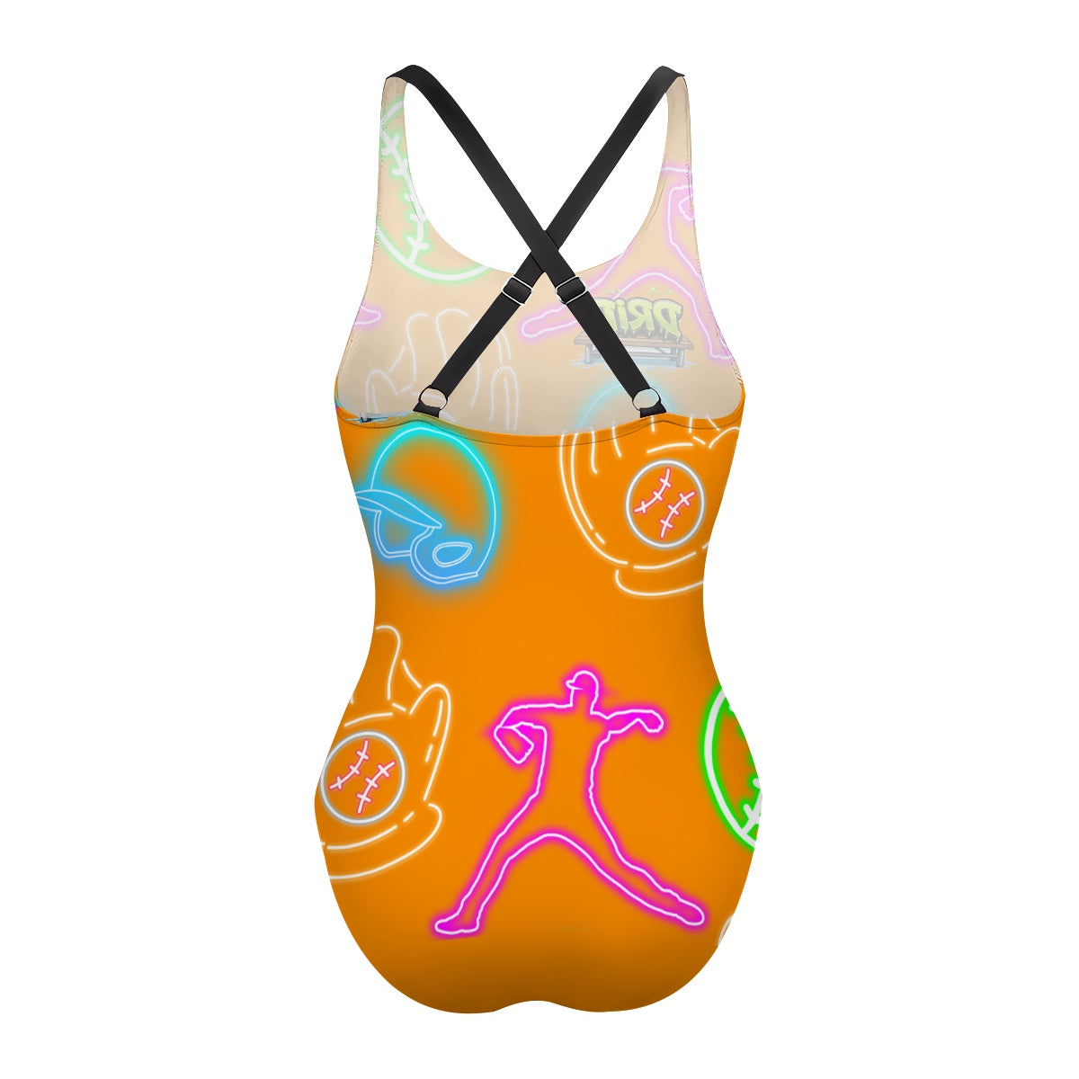 Cross-Back One Piece Swimsuit Women - Orange Neon Lights