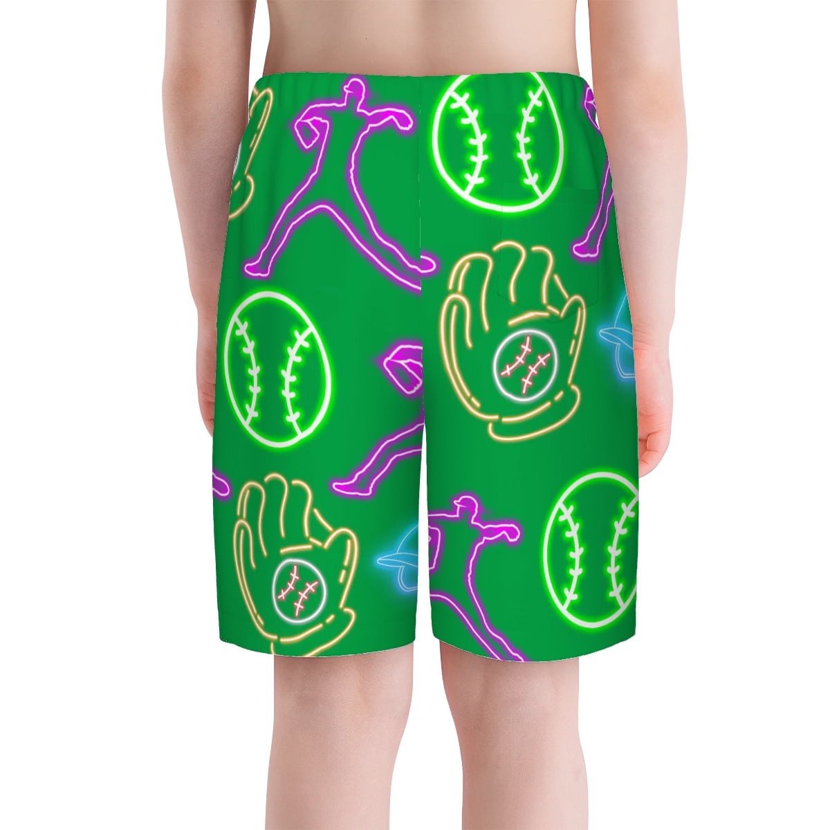 Youth Swim Shorts - Baseball Neon Lights Green