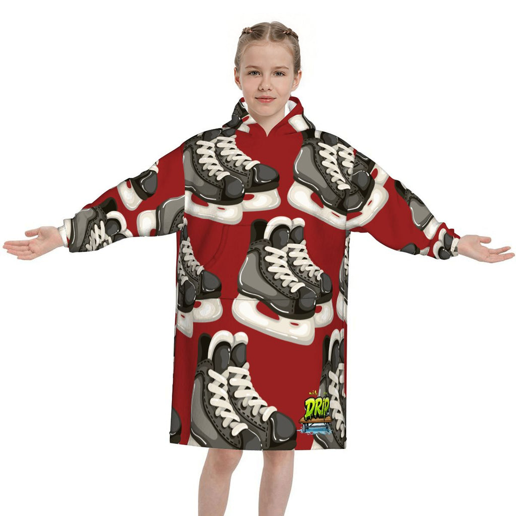 Youth Blanket Sweatshirt - Hockey Skates Classic Red