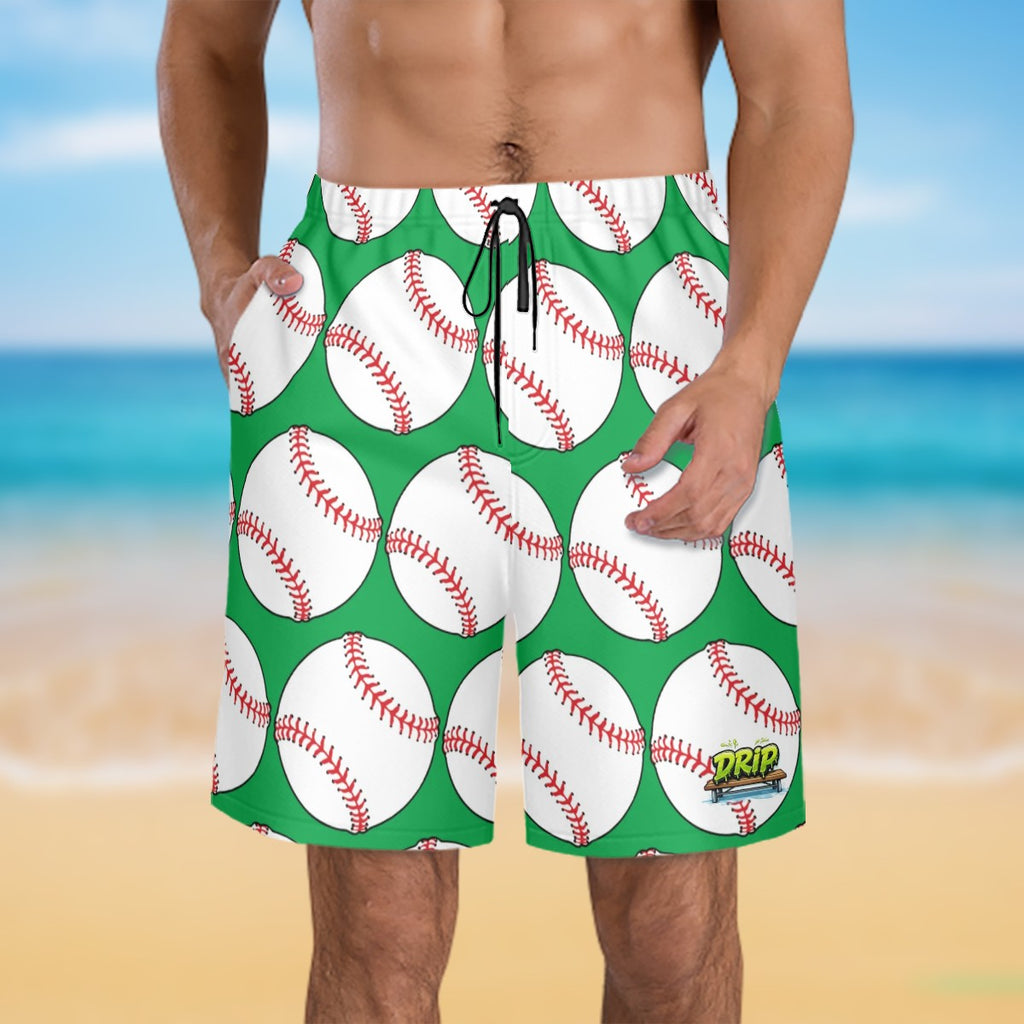 Men/Teen Swim Shorts - Classic Baseball Green