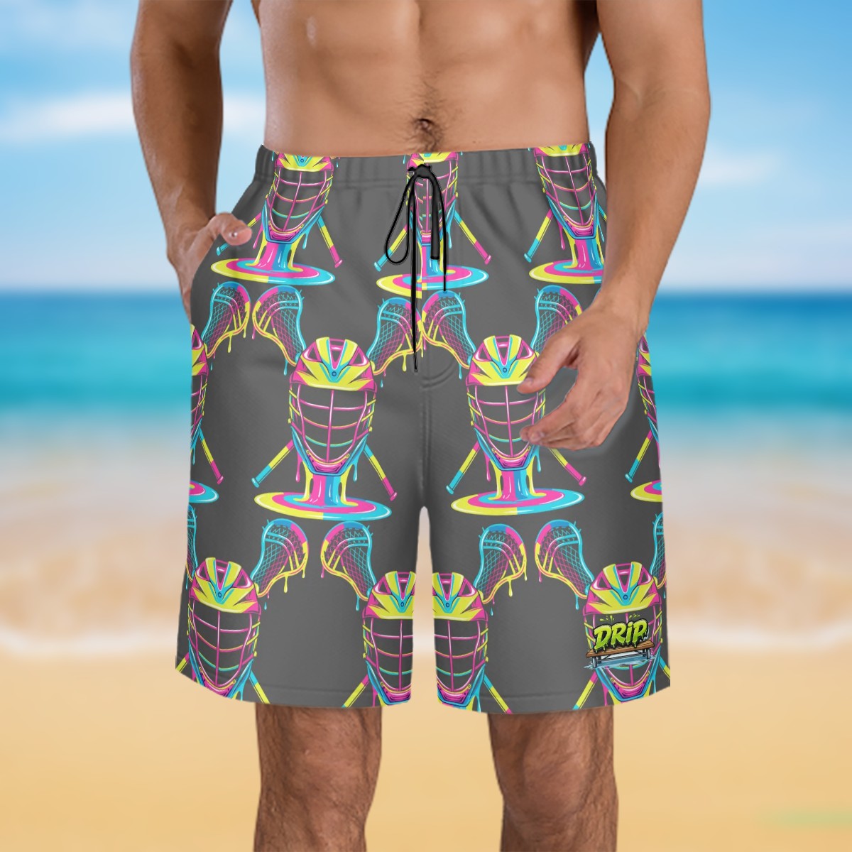 Men/Teen Swim Shorts - Lacrosse Rainbow Drip Charcoal