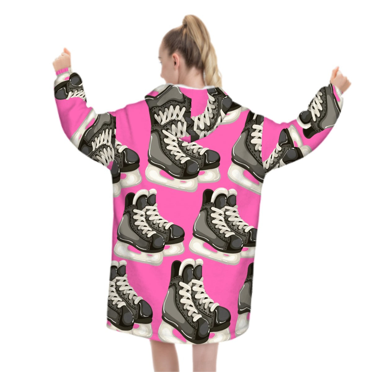 Adult Blanket Sweatshirt - Hockey Skates Hot Pink