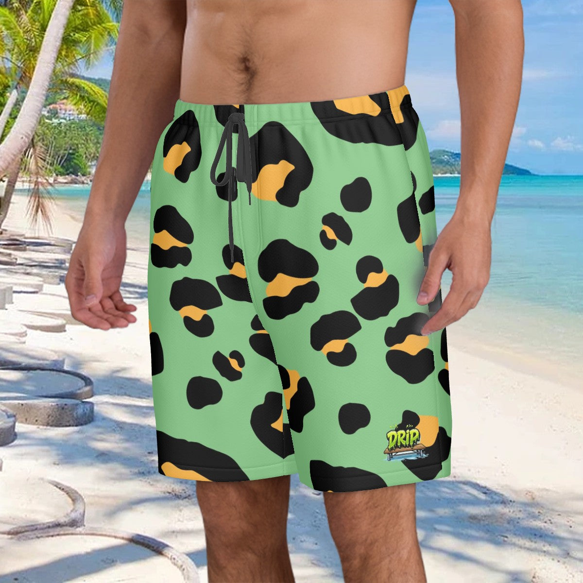 Men/Teen Swim Shorts - Drip Bench Leopard Jungle Green