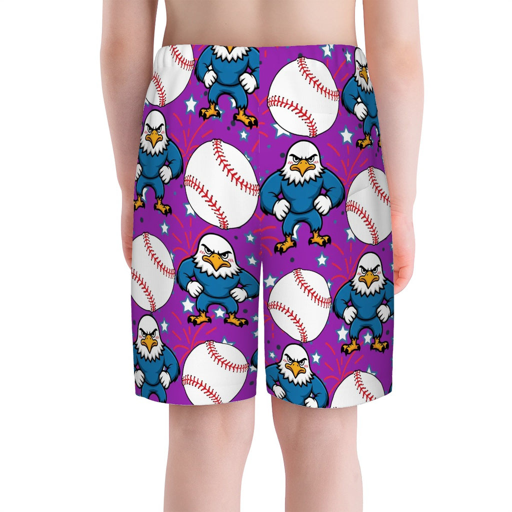 Youth Swim Shorts - Stars and Strikes Purple