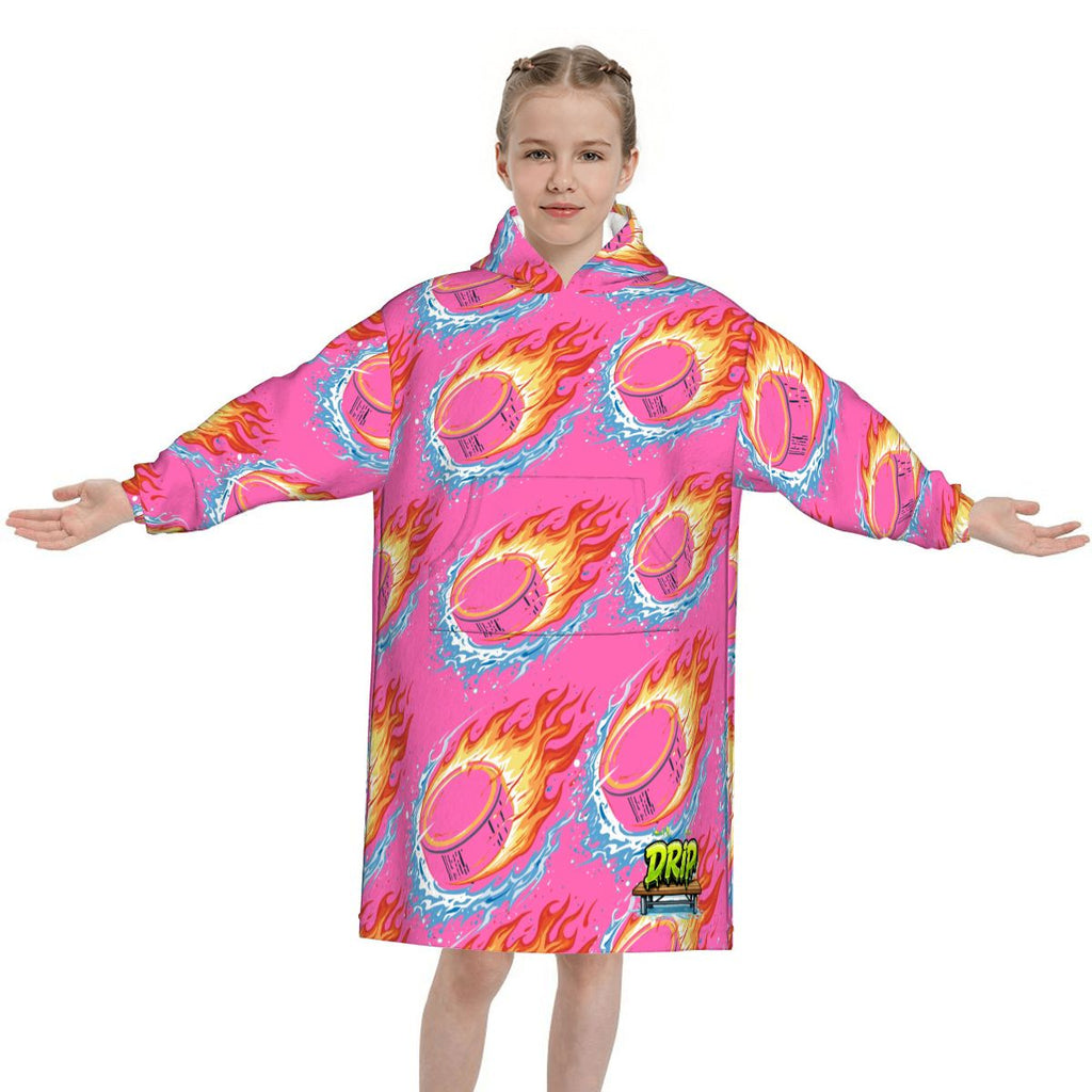 Youth Blanket Sweatshirt - Flamin Hockey Pucks Hot Pink