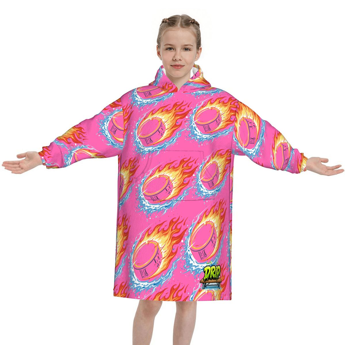 Youth Blanket Sweatshirt - Flamin Hockey Pucks Hot Pink