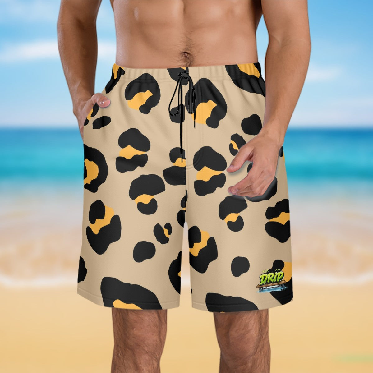 Men/Teen Swim Shorts - Drip Bench Leopard Beige