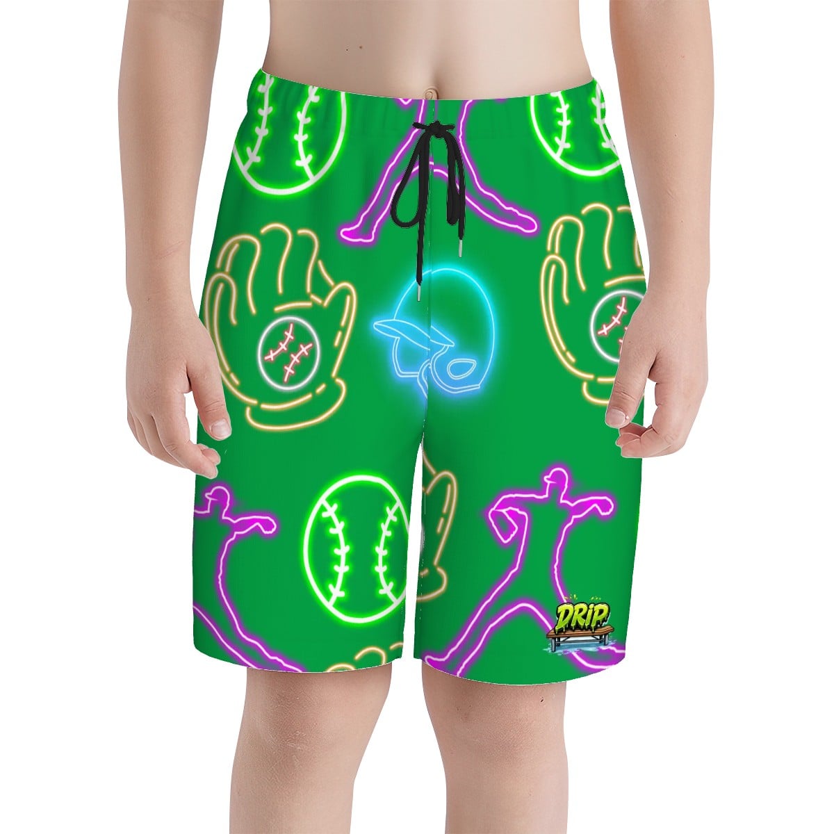 Youth Swim Shorts - Baseball Neon Lights Green