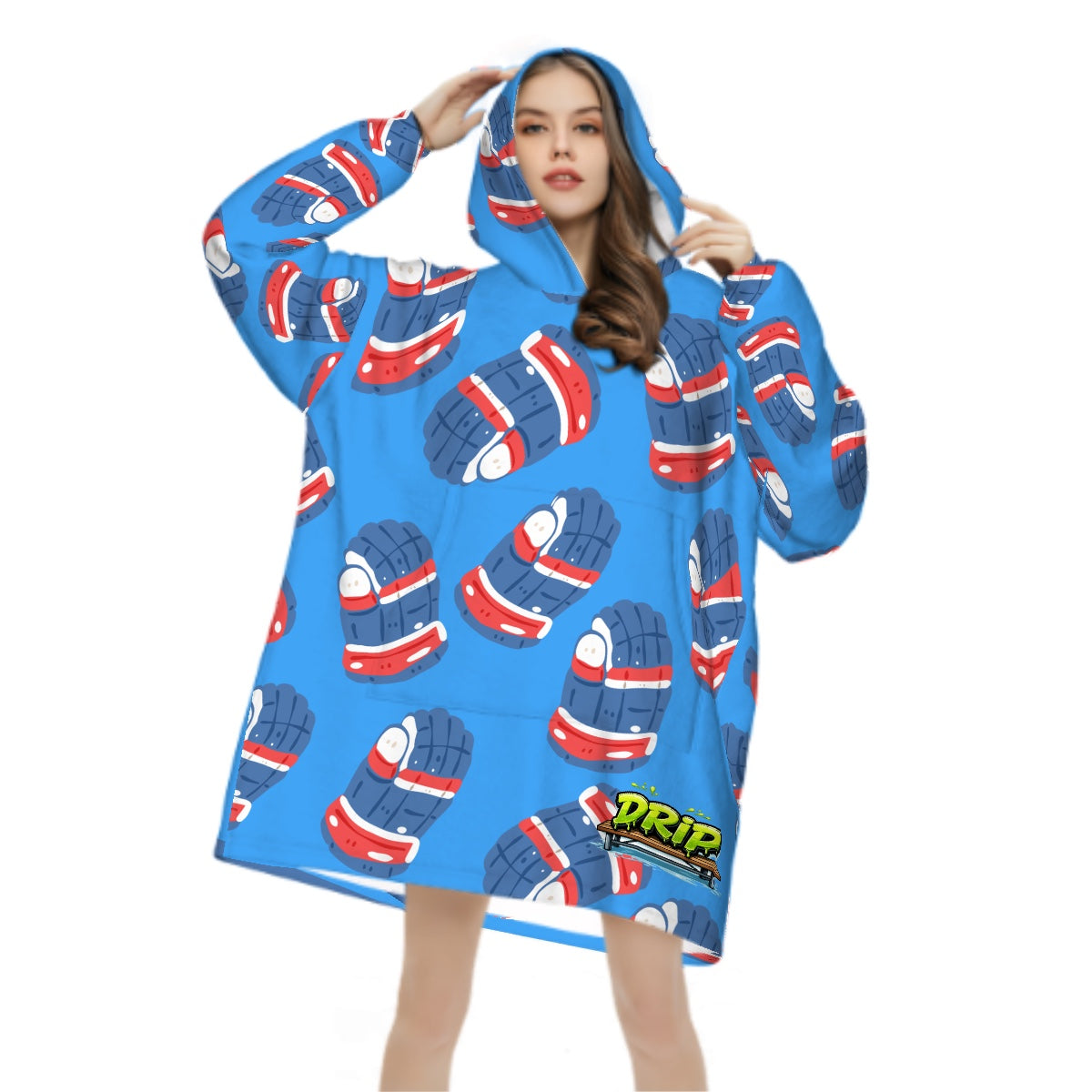 Adult Blanket Sweatshirt - Blue Hockey Gloves
