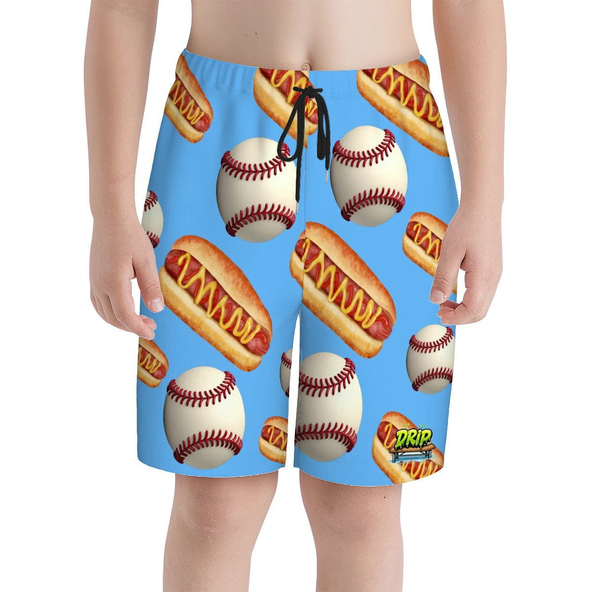 Youth Swim Shorts - Baseball and Hotdogs Blue