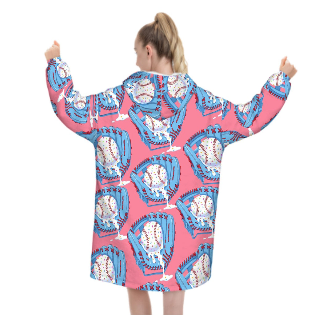 Adult Blanket Sweatshirt - Baseball Sprinkles Ice Cream Drip Pink