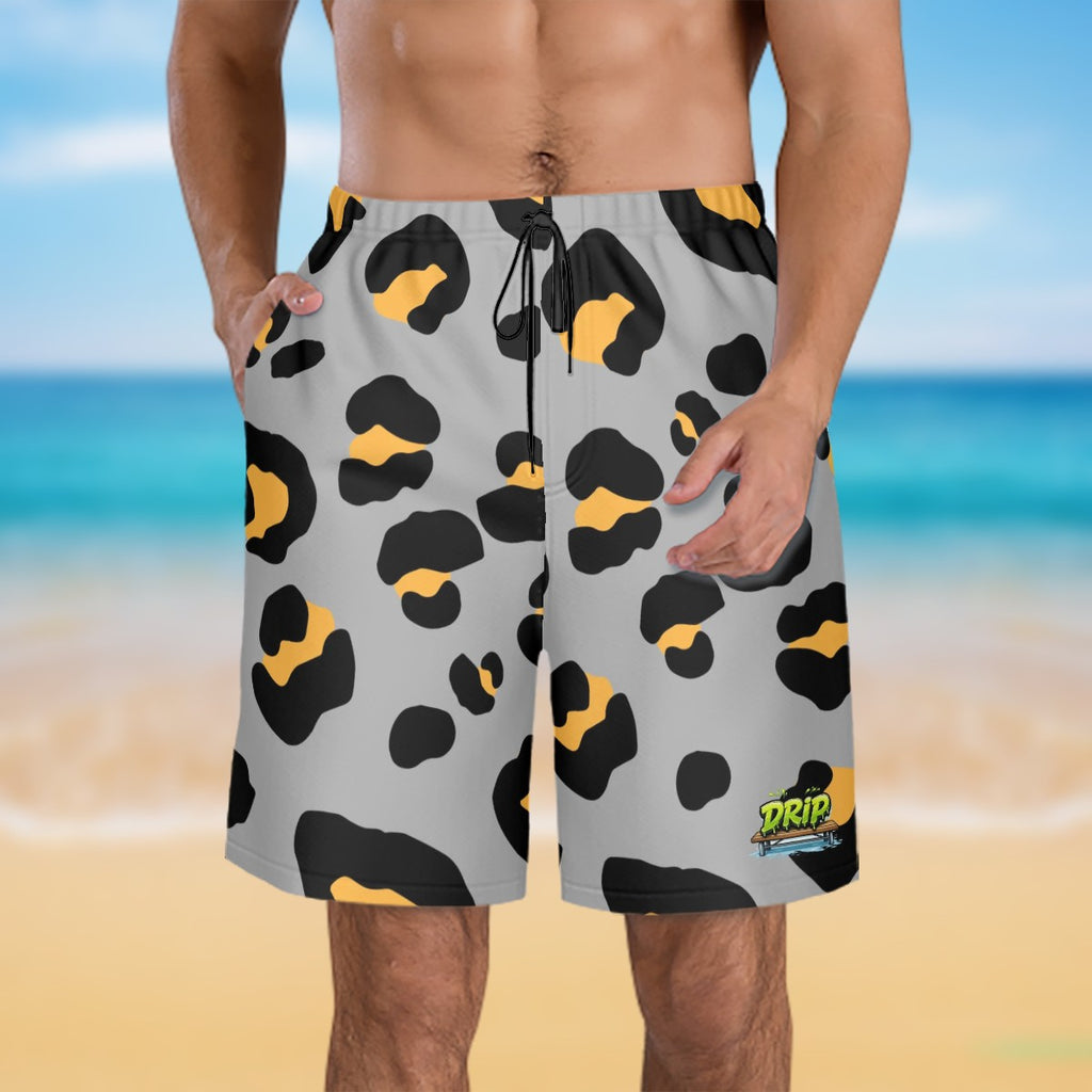 Men/Teen Swim Shorts - Drip Bench Leopard Grey