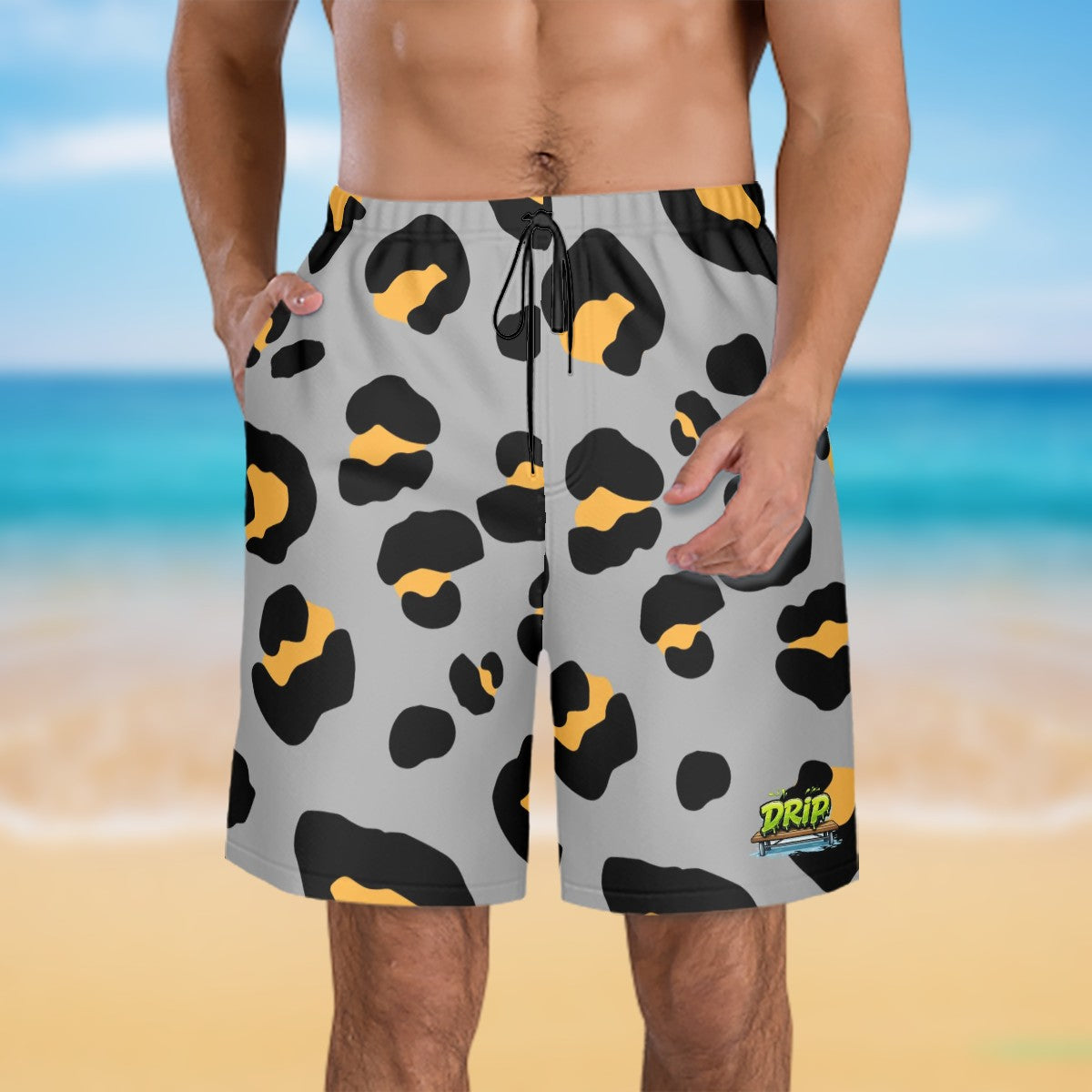 Men/Teen Swim Shorts - Drip Bench Leopard Grey