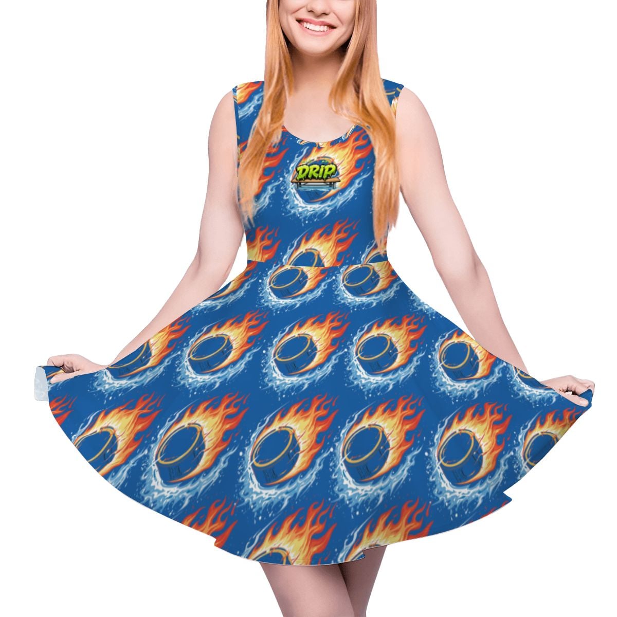 Women's Game Day Dress - Flamin Hockey Pucks Dark Blue