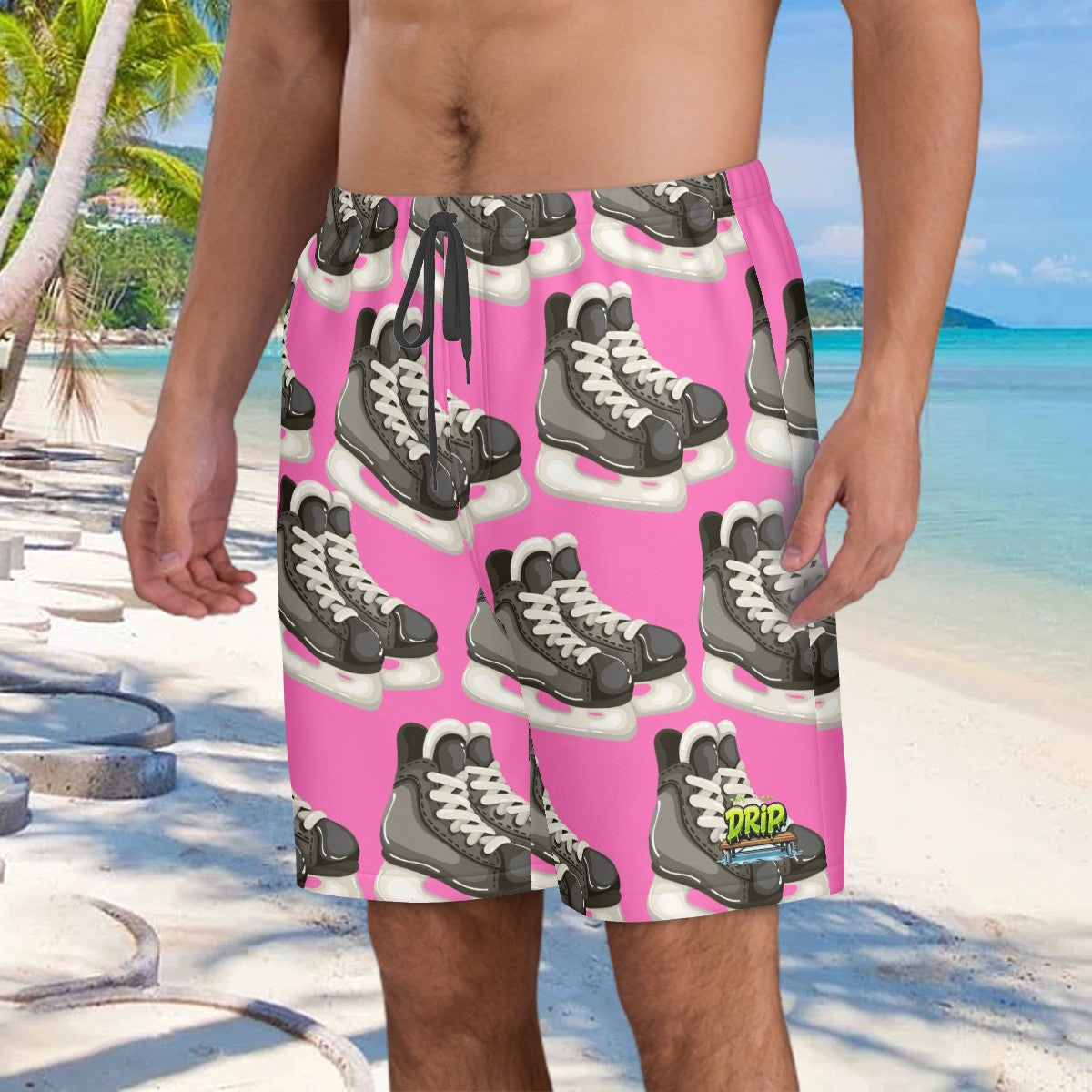 Men/Teen Swim Shorts - Hockey Skates Hot Pink
