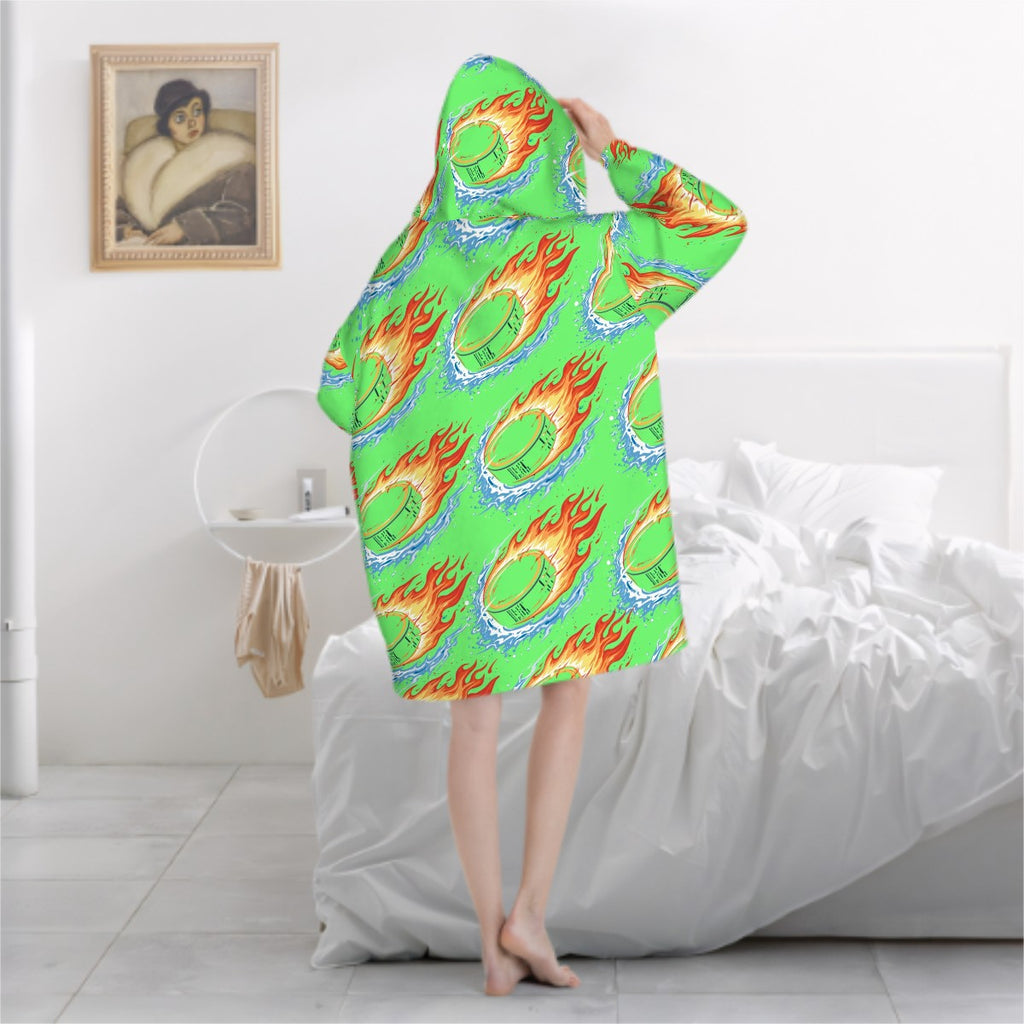 Adult Blanket Sweatshirt - Flamin Hockey Pucks Hot Green