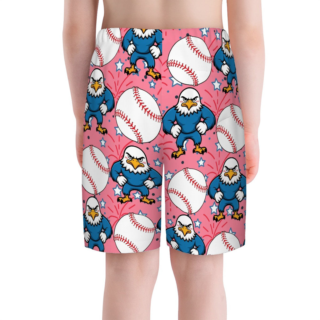 Youth Swim Shorts - Stars and Strikes Pink
