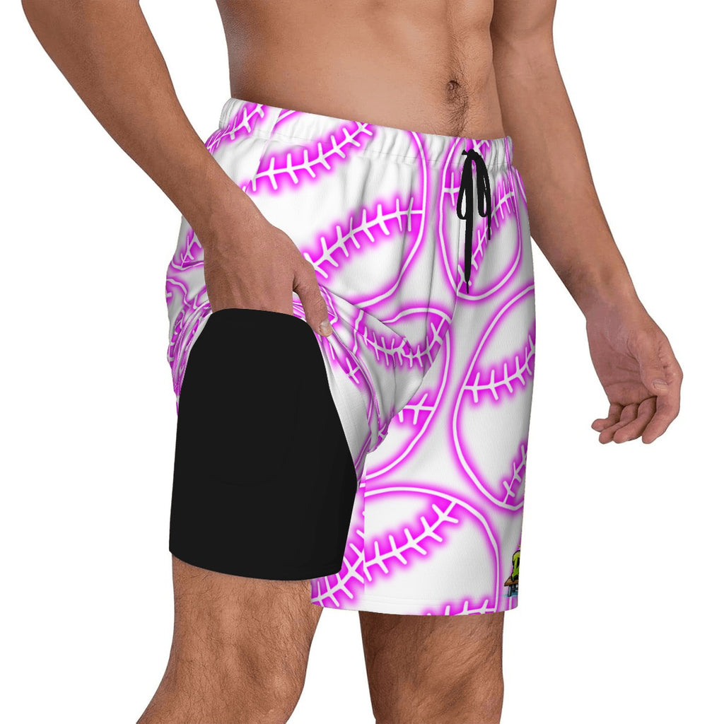 W2W Pro Mesh Hybrid Shorts - Neon Pink Baseballs
