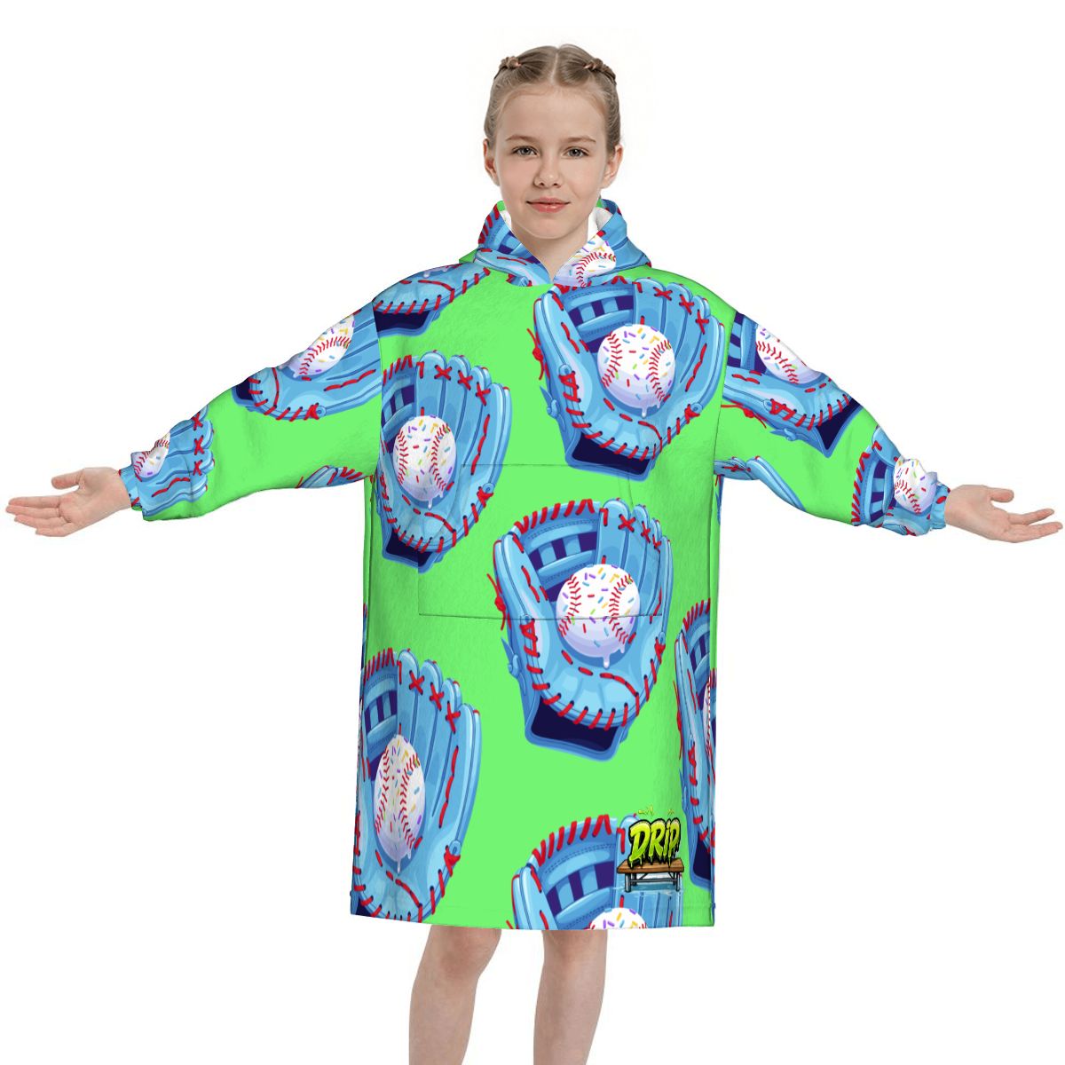 Youth Blanket Sweatshirt - Baseball Sprinkles Drip Hot Green