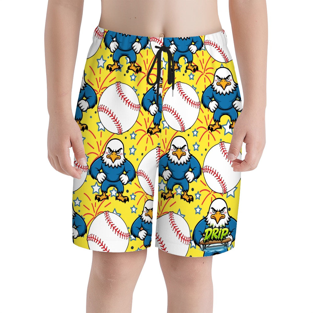 Youth Swim Shorts - Stars and Strikes Yellow