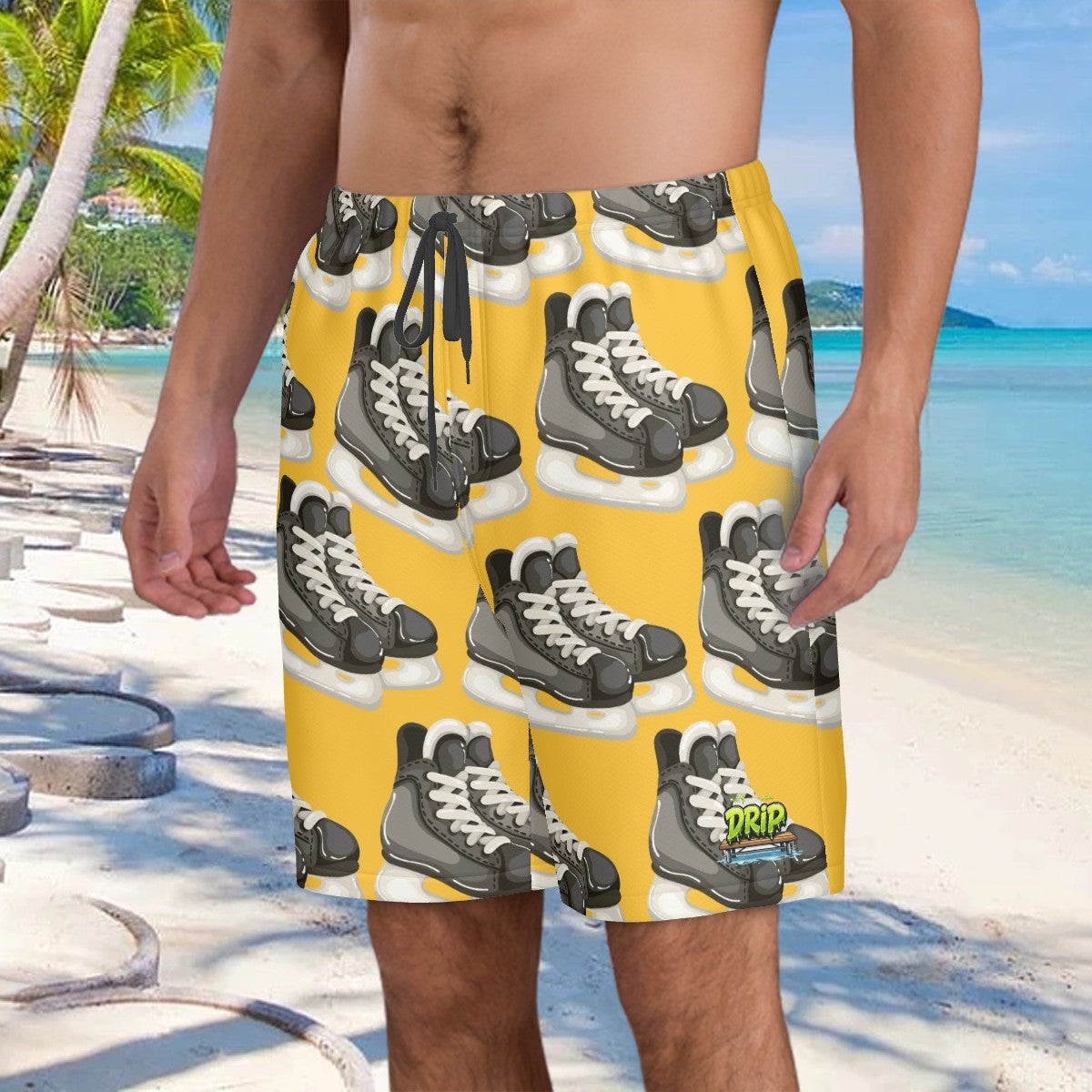 Men/Teen Swim Shorts - Hockey Skates Gold
