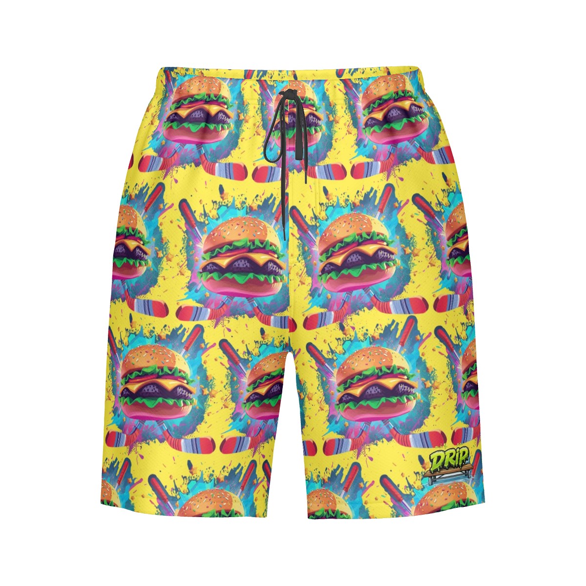 Men/Teen Swim Shorts - Lacrosse Rainbow Drip Yellow