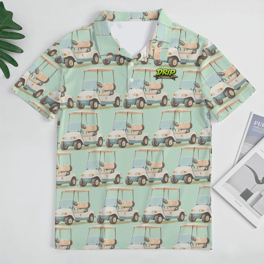 Uncle Golf Shirt - Golf Cart Sketch Mint Green