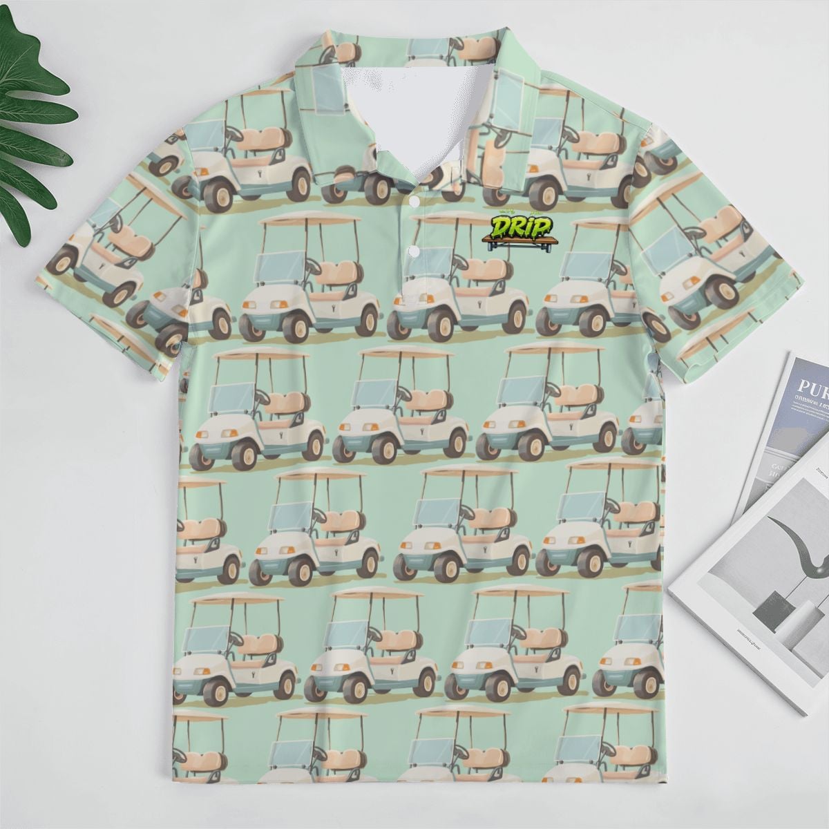 Uncle Golf Shirt - Golf Cart Sketch Mint Green