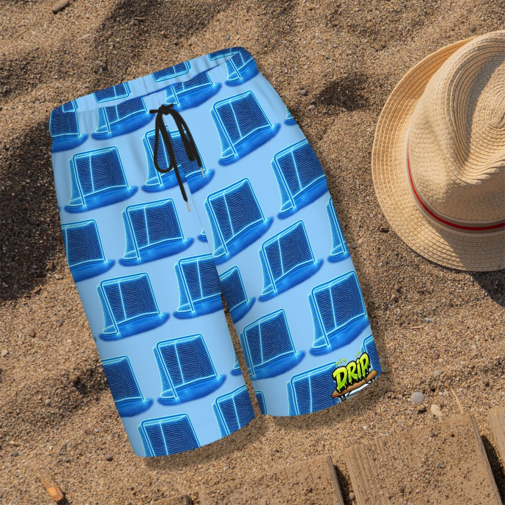 Youth Swim Shorts - Neon Blue Hockey Nets Blue