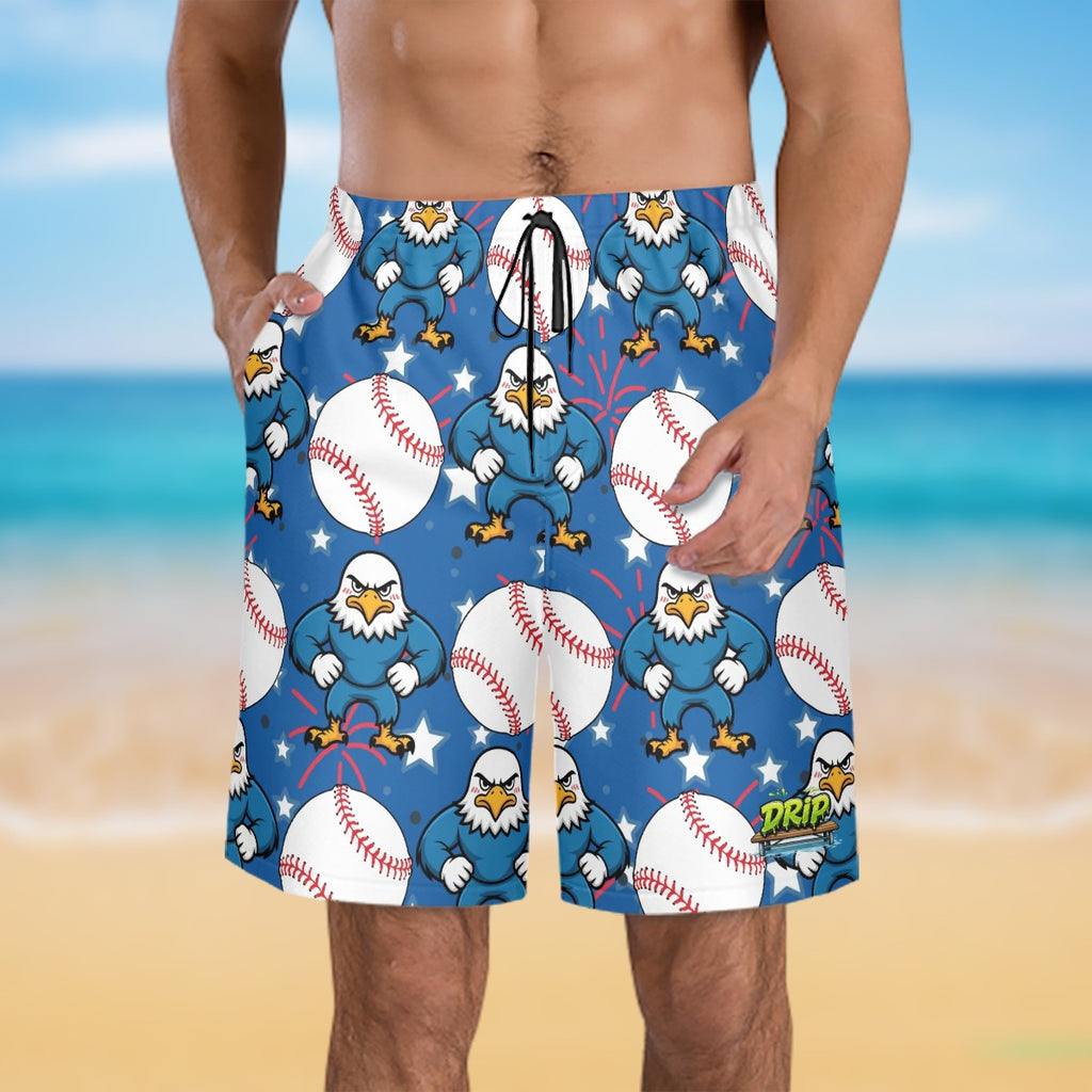 Men/Teen Swim Shorts - Stars and Strikes Dark Blue