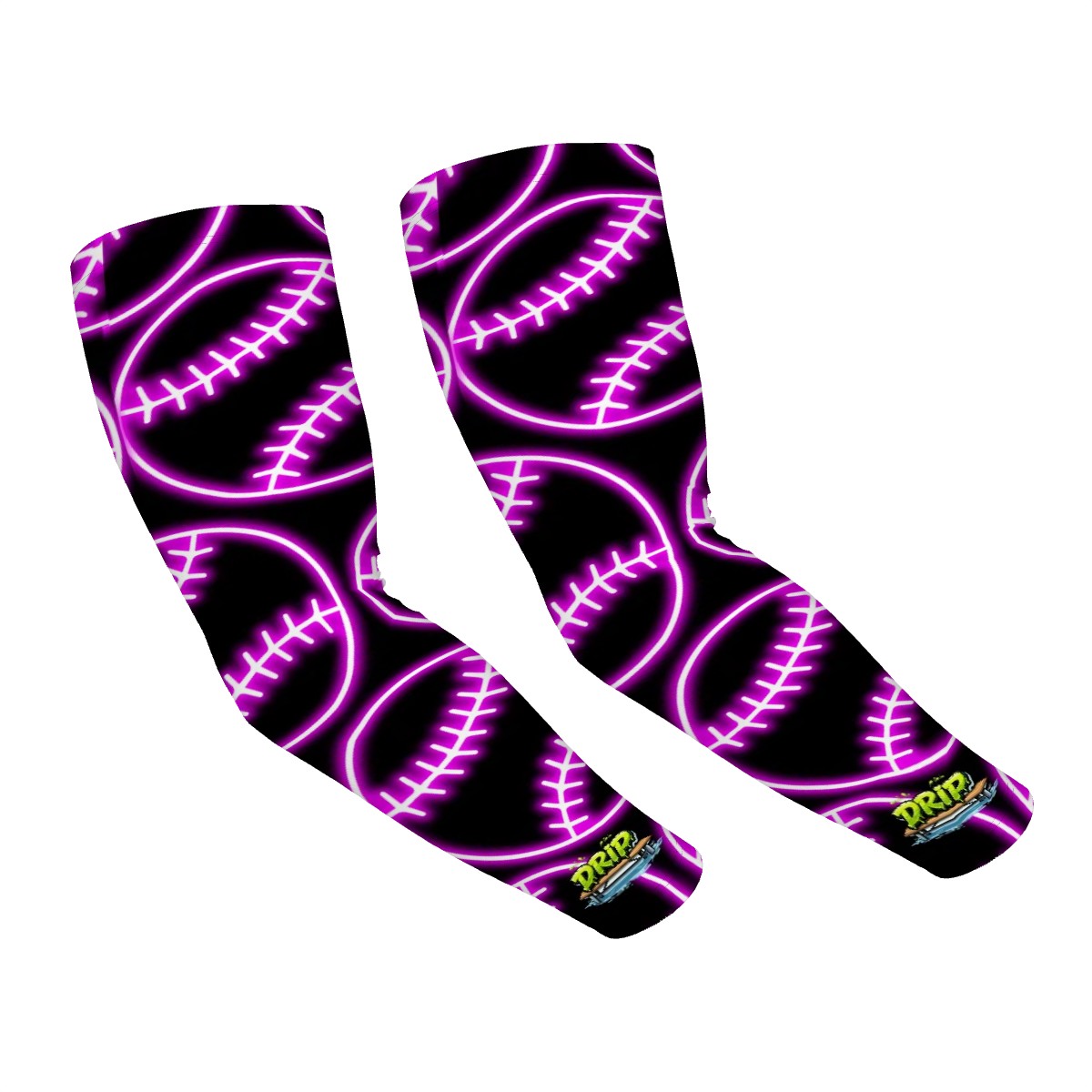Drip Bench Performance Arm Sleeves - Neon Pink Baseballs Black