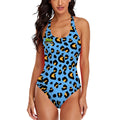 Cross-Back One Piece Swimsuit Women - Drip Bench Leopard Sky Blue