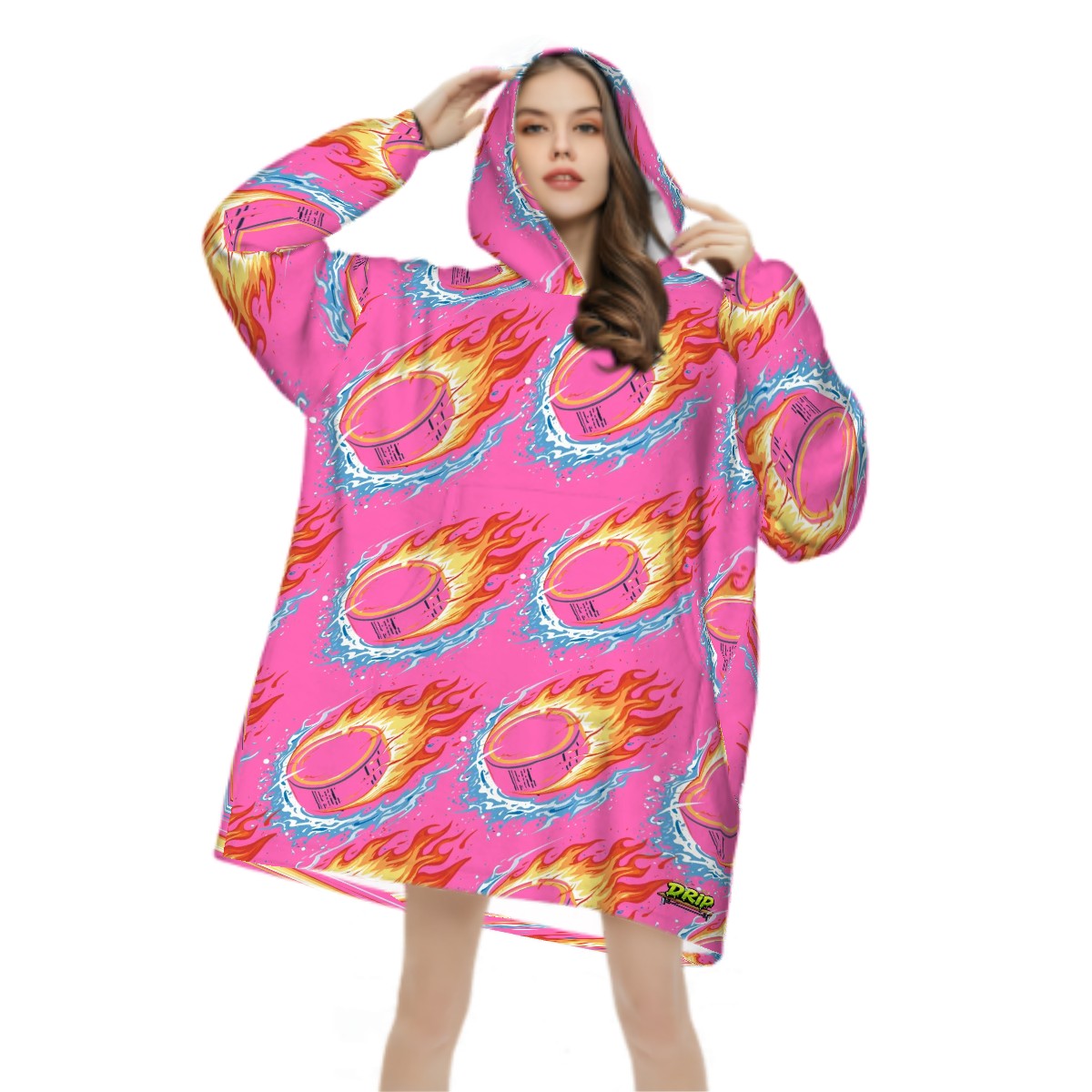 Adult Blanket Sweatshirt - Flamin Hockey Pucks Hot Pink