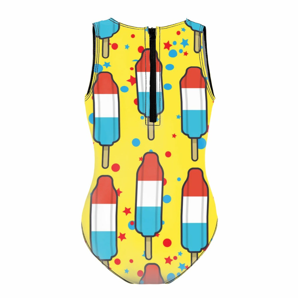 Girls One Piece Swimsuit - Red White and Blue Pop Yellow