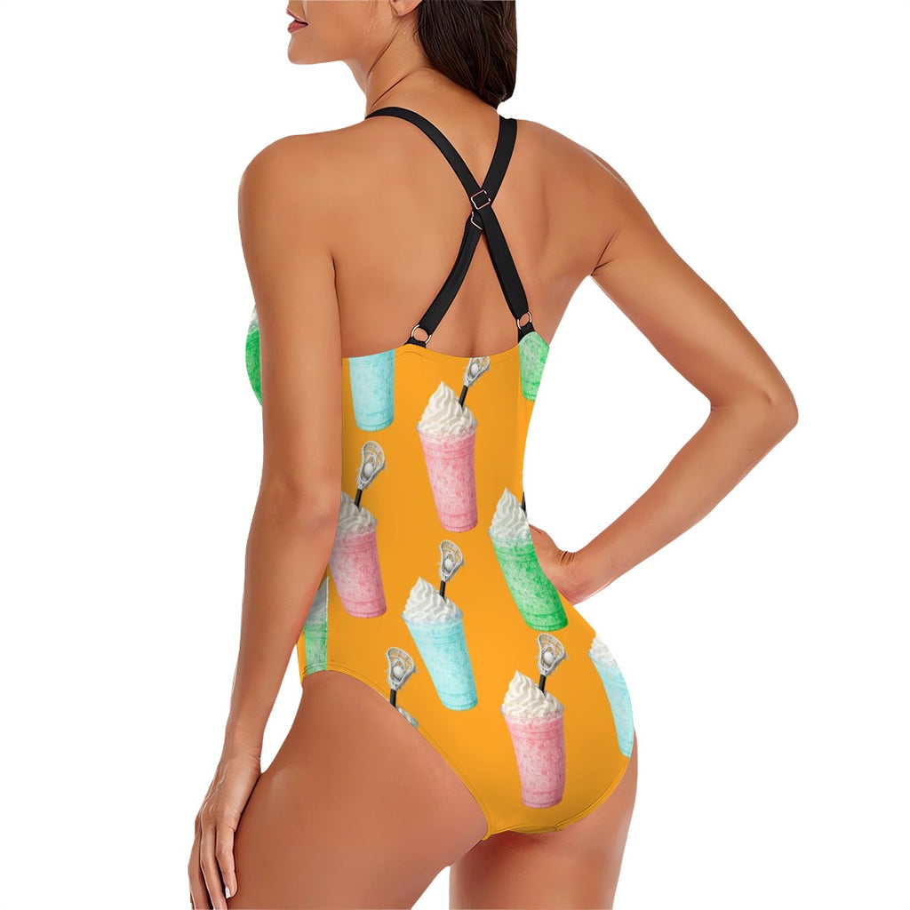 Cross-Back One Piece Swimsuit Women - Ice Cream Lacrosse Orange