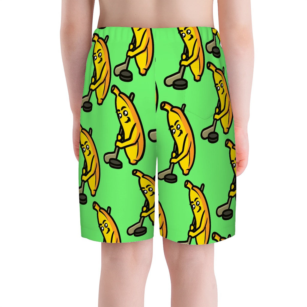 Youth Swim Shorts - Bananas for Hockey Hot Green