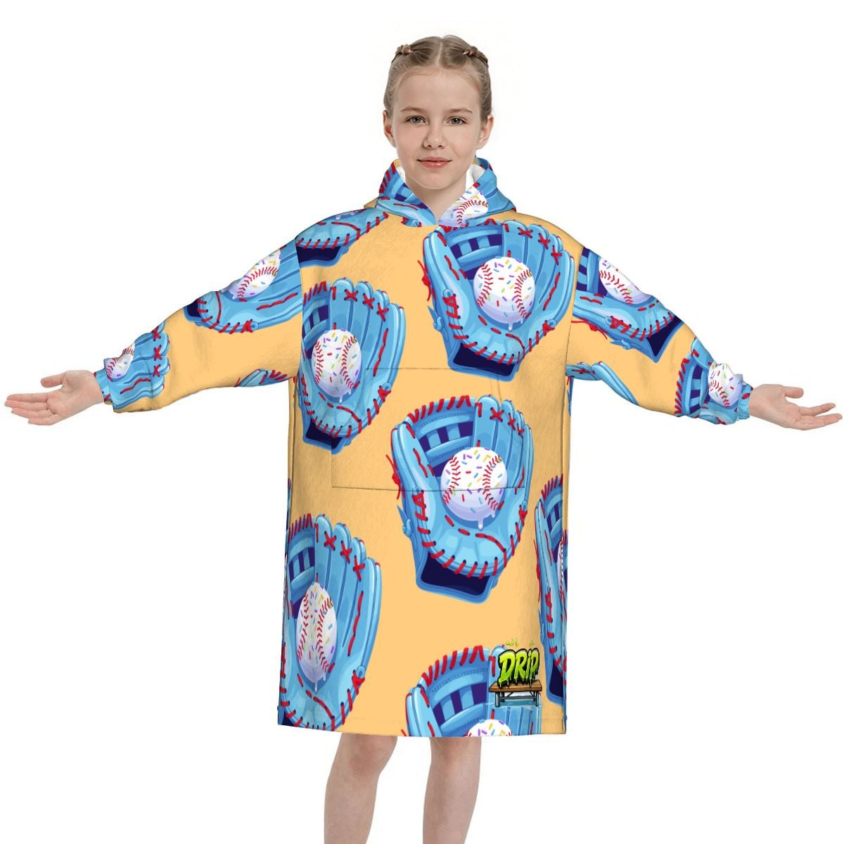 Youth Blanket Sweatshirt - Baseball Sprinkles Drip Sherbert Orange