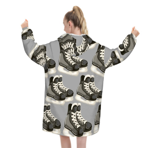 Adult Blanket Sweatshirt - Hockey Skates Grey